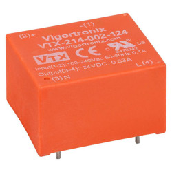 Vigortronix VTX-214-002-124 2W Low Profile AC-DC Converter 24V Output