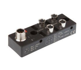 Moduł logiczny 27x88x31mm AND/OR 4-krotny 10-30V DC -30-85 stC złącze M8 żeńskie 3-pinowe złącze M12 męskie 4-pinowe IP67 VL3101