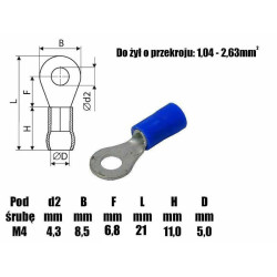 Konektor oczkowy izolowany M4 niebieski KOB4 / 601038