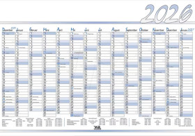2026 calendar, 100 x 70 cm, wipeable, 3 pieces