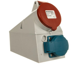 Podwójne gniazdo naścienne 16A 2p+E (z bolcem) 230V IP44 +16A 5p 6h 400V zaciski bezśrubowe MEN1649NF
