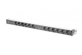 Listwa zasilająca PDU Rack 12x gniazdo schuko 2x 2m wtyk unischuko 16A zab. przeciążeniowe DN-95405
