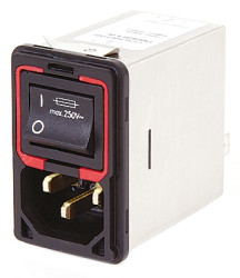 Gniazdo zasilające IEC z filtrem przeciwzakłóceniowym2 10A IEC/EN 60601-1 Schaffner Montaż na panelu 5 x 20mm