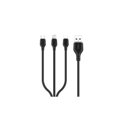 Kabel USB 3w1 USB-C + MikroUSB + Lightning, 1m czarny