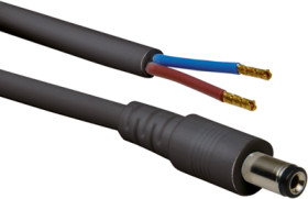 DC connection cable, 2 m, black, plug 2.1 x 5.5 mm, straight to open end, 072056