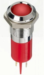 Lampka kontrolna do montażu panelowego 12V dc, czerwona 14mm LED Chrom Faston, oczko lutownicze RS PRO