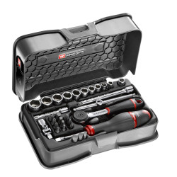 Zestaw nasadek rozmiar napędu 1/4 cala elementy: 31 Facom typ napędu Kwadratowy gniazdo (1/4") 7/32" , 1/4" , 9/32" ,