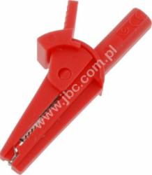 5002-IEC-D4-RT Krokodylek bezpieczny, mini z gniazdem 4mm, 600 V=, kat.II, czerwony, ELECTRO-PJP, 5002IECD4RT