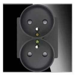 Gniazdo elektryczne podwójne z bolcem - szklana ramka - czarne - Tawoia Glass