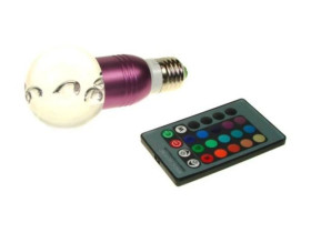 Żarówka LED Gais E27 3W RGB z pilotem fioletowa