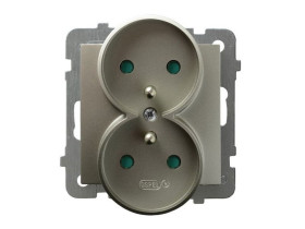 AS Gniazdo podwójne z uziemieniem z przesłonami torów prądowych moduł bez ramki satyna light GP-2GRZP/m/45 OSPEL