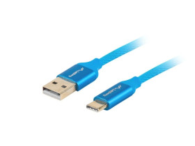 Przewód połączeniowy USB 2.0 HighSpeed USB-C - USB-A 1m niebieski PREMIUM QC 3.0