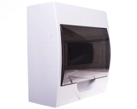 Rozdzielnica modułowa tworzywo 1x8 natynkowa IP40 IK06 N+PE II klasa drzwi transparentne szare DB108S 1X8P/SMD biały 3832