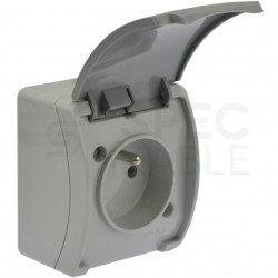 Gniazdo zasilające pojedyncze natynkowe hermetyczne IP44 szare z klapką [2P+Z] 16A Koala ViPlast