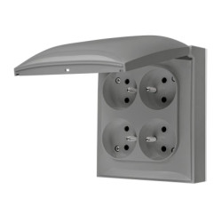 Simon Aquaclick Gniazdo IP44, 4-krotne z uziem., szybkozłącza, klapka w kolorze, z przesł. torów prąd. szary ACGZ4CZ/16