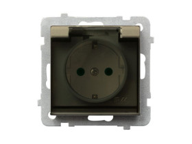 SONATA Gniazdo pojedyncze z uziemieniem schuko IP44 z przesłonami szampański złoty GPH-1RSP/m/39/d OSPEL