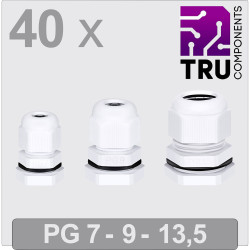 TRU COMPONENTS TC-13448636 Cable gland Polyamide White 40 pcs PG7/PG9/PG13