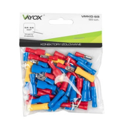 Konektor izolowany okrągły wtyki + gniazda + łączniki zestaw 65 szt. VMKO-65 Vayox