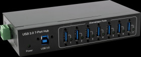 EX-11227HMVS USB 3.0 seven-port industrial hub, 15-kV ESD, table, wall, DIN r