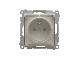 SIMON 55 Gniazdo pojedyncze z uziemieniem szybkozłącza IP44 bez uszczelki klapka transparentna szampański mat TGZ1BCUZ.01/144A K