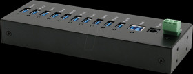 EX-11230HMS USB 3.0 ten-port industrial hub, 15 kV ESD, table, wall, DIN rai