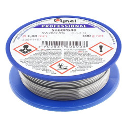 Cyna lutownicza z topnikiem SW26 - 1mm - spoiwo Sn60Pb40 Cynel 100g