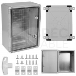 Obudowa plastikowa skrzynka hermetyczna, drzwin transparentne ABS 400x300x170mm IP65 NEKU