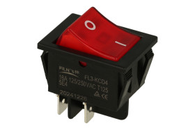 Przełącznik; klawiszowy (kołyskowy); KCD4-0101- 21_250BR; ON-OFF; 2 tory; czerwony; podświetlenie neonówka 250V; czerwony; bista