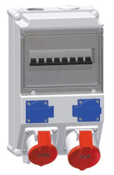 Rozdzielnica naścienna 2x16A 230V, 1xCEE 16A 5P 400V, 1xCEE 32A 5P 400V, 2xB16/1, 1xC16/1, 1xC32/3, IP44 518123