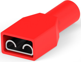 Insulated flat plug sleeve, 6.35 x 0.81 mm, 1.0 to 1.5 mm², AWG 17 to 15, brass, tin-plated, red, 735278