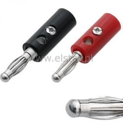 Wtyk banan skręcany czarny + czerwony metal 25419