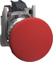 Mushroom pushbutton, unlabeled, unlit, 1 Form B (N/C), waistband round, red, front ring metal, mounting Ø 22 mm, XB4BC42GEX
