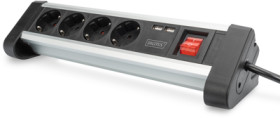 Outlet strip, 4-way, 1.5 m, 16 A, silver/black, DA-70614
