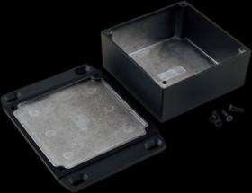 Aluminum die cast enclosure, (L x W x H) 92 x 92 x 42 mm, black (RAL 9005), IP65, 1590WYFLBK