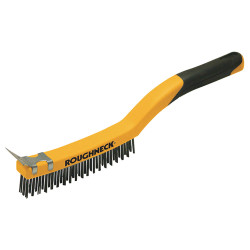 Roughneck 52-032 S/Steel Wire Brush Soft Grip &#x2B; Scraper 355mm (14in) 3 Row