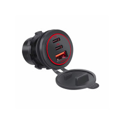 ŁADOWARKA MONTAŻOWA 2xUSB-C PD 45W 1xUSB 18W QC3.0 czerwony LED 12V/24V