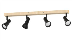 Lampa Sufitowa Reflektorki Na Listwie Triest Kolor Czarny Mat/Drewno Metal,...