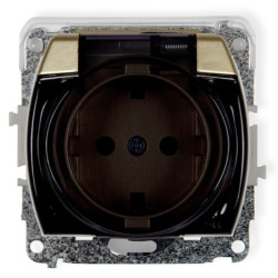 TREND Gniazdo bryzgoszczelne z/u SCHUKO (klapka dymna) złoty 6GPB-1sdp