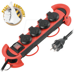 Socket strip, 4 outlets, 3.0 m, with switch, IP44, black