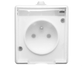 TROL Gniazdo hermetyczne pojedyncze z/u IP44 klapka transparentna białe 100132