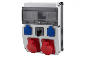 Rozdzielnica CAJA 12M BICOLOR - gniazda 16A 5p, 32A 5p, 2x230V, 0/1(32A) /12 modułów/