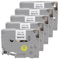 Taśma 5x Tze-221 do drukarki Brother 9mm 8m biała taśma czarny nadruk /5szt./