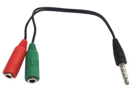 PRZEJŚCIE WTYK 3,5mm 4-POLOWY - 2X GNIAZDO 3,5mm STEREO NA KABLU 15CM (ZLJACK WT354P-2XGN35)