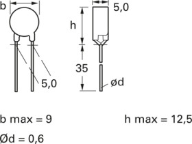 PTC thermistor, 25 Ω, 80 °C, ±25 %, radial, B59870C0080A070