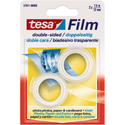 tesa&#xAE; 57911 Film Double Sided Adhesive Tape Transparent 12mm x 7.5m Pack Of 2