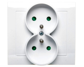 KIER Gniazdo podwójne z/u z przesłonami białe GP-2WZP/00