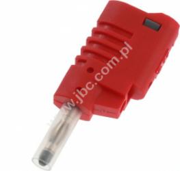 1086-RT Wtyk 4mm, z tuleją ruchomą i dodat. gniazdem 4mm do połączeń wieżowych, przył.przykręcane, czerwony, ELECTRO-PJP, 1086RT