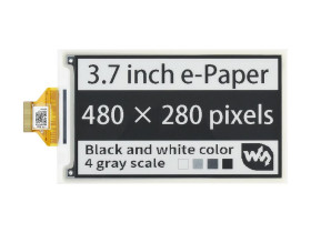 Waveshare 3.7inch e-Paper e-Ink Raw Display, 480×280, Black / White, 4 Grey Scales, SPI, Without PCB
