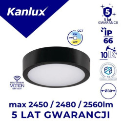 Plafon LED z czujnikiem DABER 12-20W CCT SE B Ø30 max 2560lm barwa neutralna/ciepła IP66 IK10 IIkl. czarny PZH 5 lat Gwar. 39027