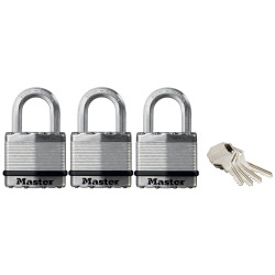 Master Lock M1EURTRI Excell™ Laminated Steel 45mm Padlock - 24mm Shackle -KA x 3